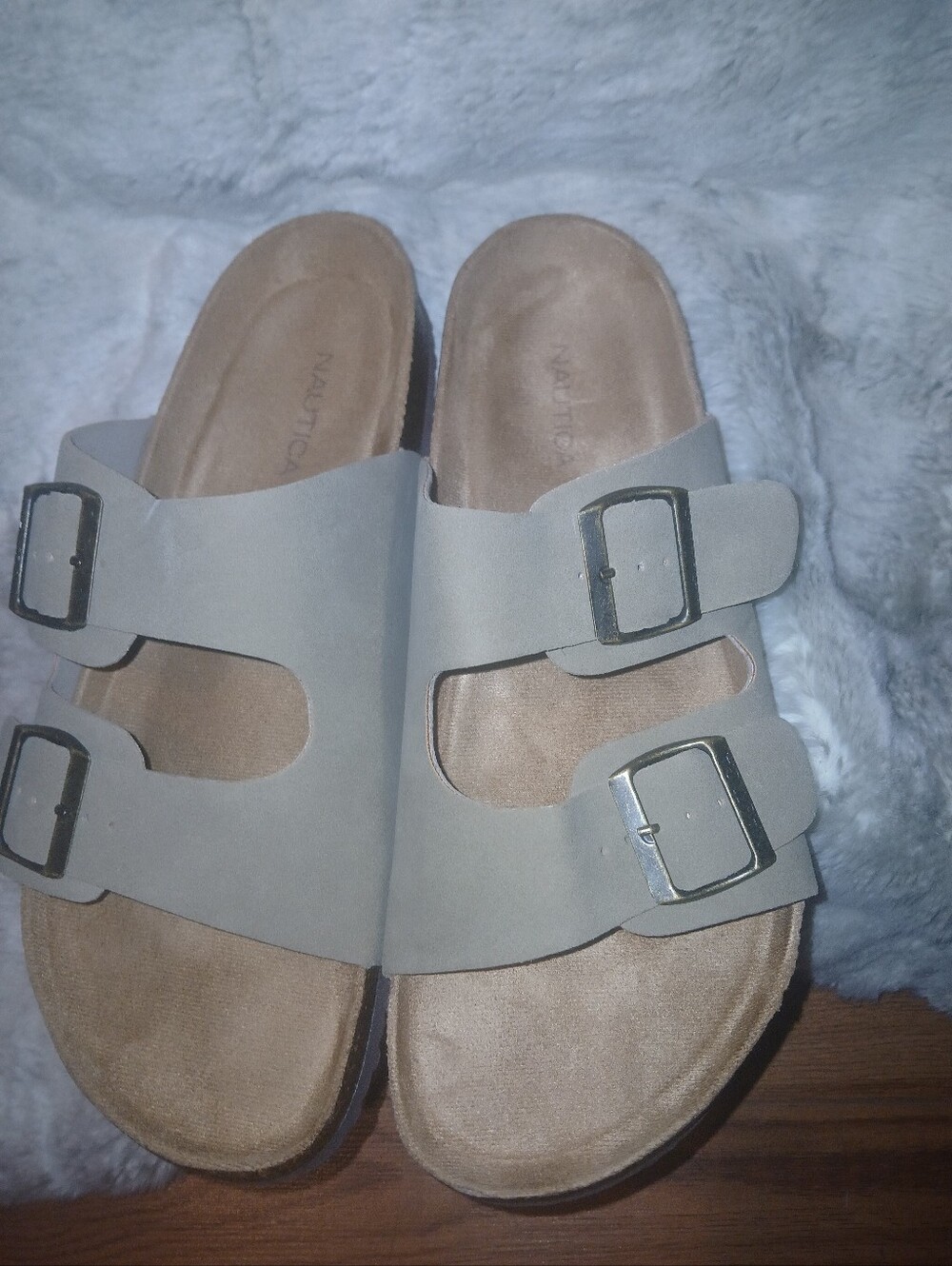 Nautica Women's Taupe Double-Buckle Slide Sandals